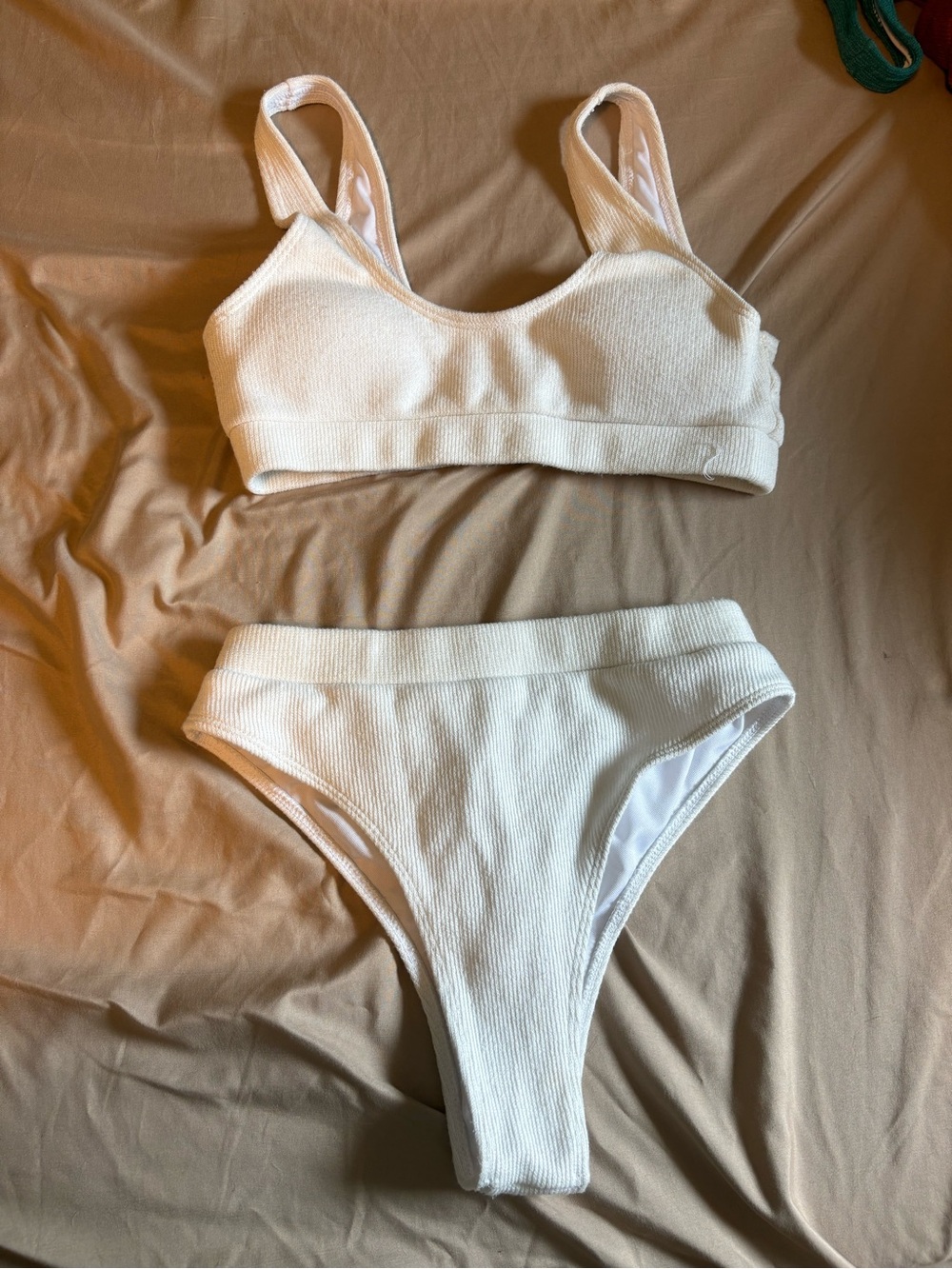 SHEIN White Ribbed Bralette & High-Cut Brief Set